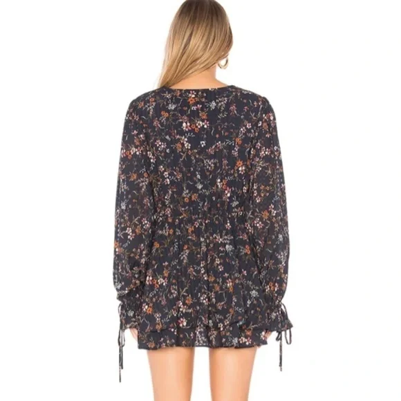 Tularosa Dee Dee Shift Long Sleeve Mini Dress Burlingame Floral Blue Print Small - Picture 10 of 12